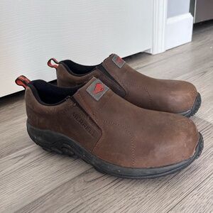Espresso Brown Jungle Moc Leather Merrell Work Slip-On Shoes Size 9 M